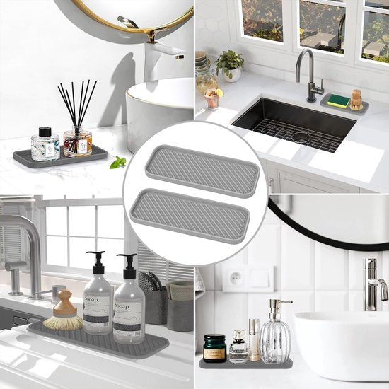 Siliconen spoelbak-organizer, siliconen sponshouder, spoelbak, wastafel, organizer, keuken, vaatwasmachinebestendig, siliconen afdruipmat, voor sponzen, borstels, zeep, 2 stuks (grijs)