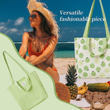 Dubbelzijdige linnen tas van katoen en linnen, stoffen tas, boodschappentas, katoenen schouderriem, dubbele draaggreep, canvas, messenger bag voor dames, kinderen (groene appels, 31 x 10 x 31 cm)