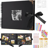 Fotoalbum, 80 pagina's, zwart, scrapbooking-album, 29,5 x 21 cm, met 6 metalen stiften, voor 160 foto's, gastenboek voor verjaardag en bruiloft (zwart)