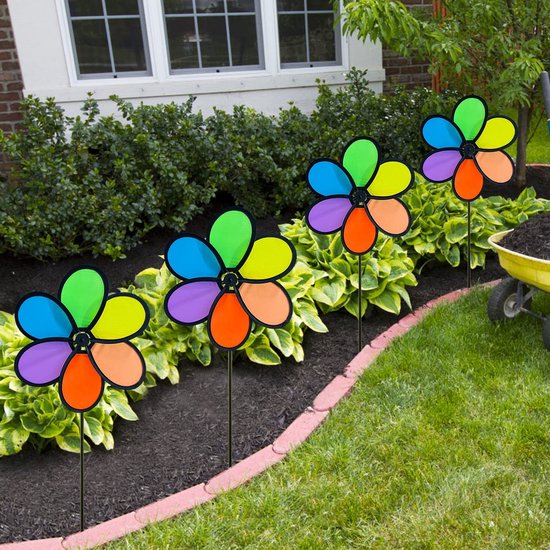 4 Pack Wind Spinner Bloem Pinwheel Speelgoed 24cm Regenboog Windmolen Spinner voor Gazon Pinwheel Yard Tuin Patio Balkon Tuin Stake Decoratie