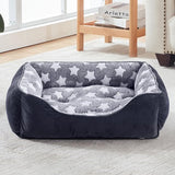 Hondenbed voor middelgrote honden, 63 x 53 cm, wollig, anti-angst, hondenbedden met hoofdruimte, comfortabel, rustgevende hondenmand, middelgrote honden, voor winter, grijs/sterren