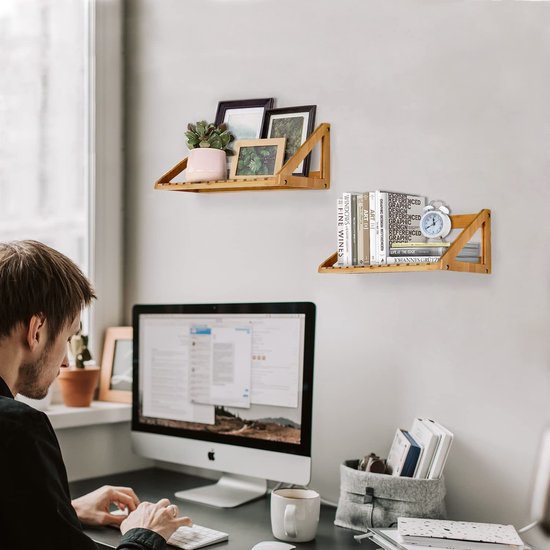 NIUXX wandplank, zwevende planken, wandmontage, wandhouder van massief bamboe, wandplanken voor slaapkamer, woonkamer, badkamer, keuken, kantoordecoratie