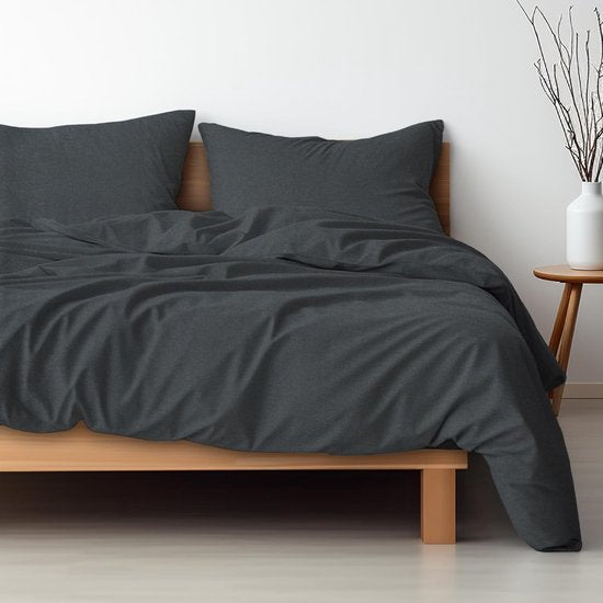 Beddengoed 135 x 200 cm, antraciet, dekbedovertrek 135 x 200 cm en kussen 80 x 80, superzacht, Öko-Tex made in Green