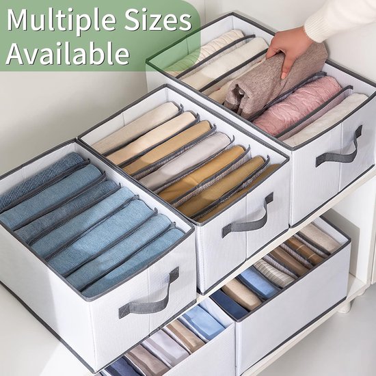 Lade-kledingorganizer, 7 vakken, opvouwbare kledingkastscheidingswanden met handvat, multifunctionele kastopbergdoos, opvouwbare kastorganizer, set van 2 (grijze rand)