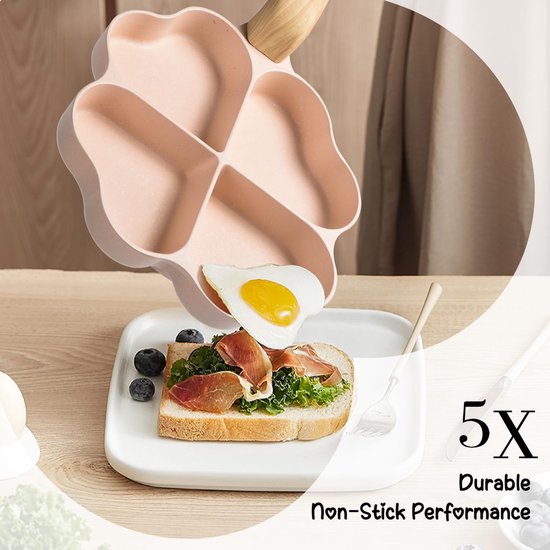 4-gaats hartvormige eierpan, anti-aanbaklaag, graniet, kleine pannen, inductie, braadpan, creatieve schattige omeletpan zonder PFOA, gezonde pannenkoekenpan voor het ontbijt