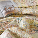 sprei van katoen 220x240cm, sprei 230x250 voor tweepersoonsbed met geel paisley bloemenpatroon, all-season deken, banksprei, gewatteerde deken met 2 kussenslopen