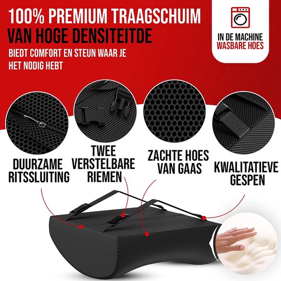 Rugkussen bureaustoel, lendensteun rugkussen voor auto, lendenkussen bureaustoel, traagschuim rugkussen stoel, wasbare hoes (zwart)