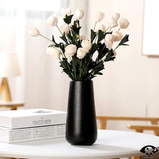 Vaas zwart, keramische vaas voor pampasgras, ideaal voor het opbergen van droge bloemen en verse bloemen, bloemenvaas decoratie woonkamer, slaapkamer