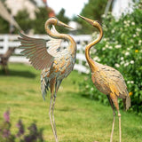 Metalen vogels, kranen, tuinfiguren voor vijver, set van 2, 99/85 cm, grote vogelkraanjes, tuindecoratie, figuren in roest-look, decoratieve figuren, tuindecoratie voor buiten, visvijver