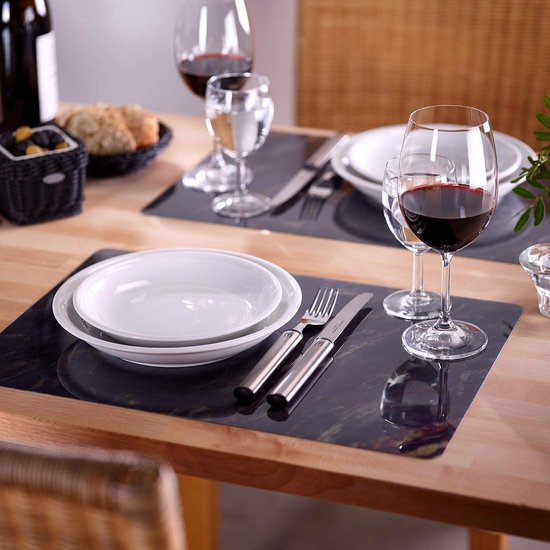 Placemats / placemats, 4 stuks, 43,5 x 30 cm, PET, zwart, Saleen Edition: marmer
