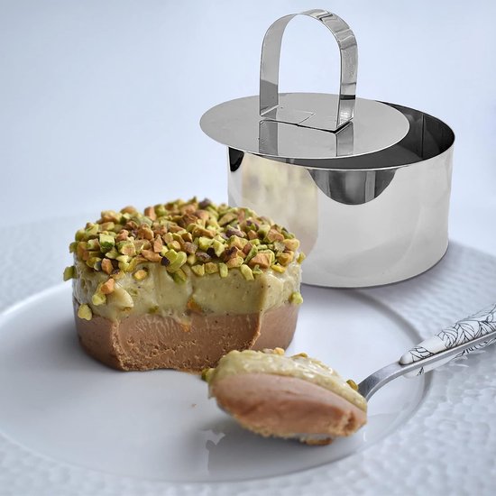 Set van 6 kleine taartringen, roestvrijstalen dessertringen, set met drukknop + 16 vormen koffiesjablonen, dessertringen, kleine dinerringen, set voor koken, bakken, mousse