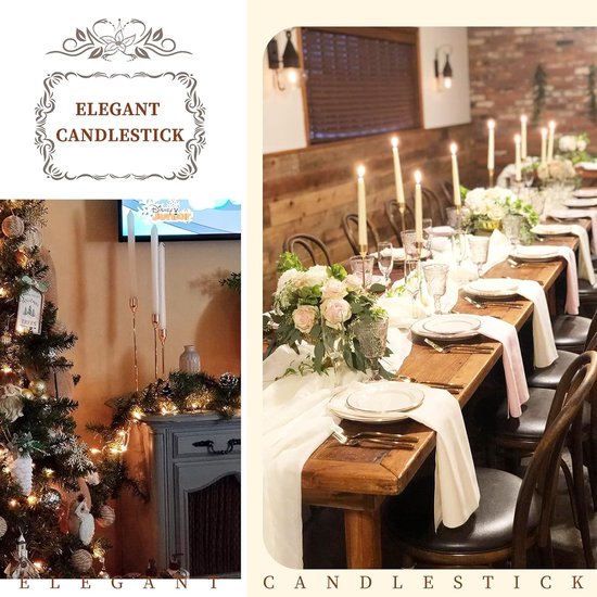 Set van 12 kandelaars, Franse goudkleurige kandelaars, geschikt voor kaarsen met een dikte van 3/4 inch, hoge metalen kandelaar voor bruiloften, woondecoratie en kaarslicht diners.