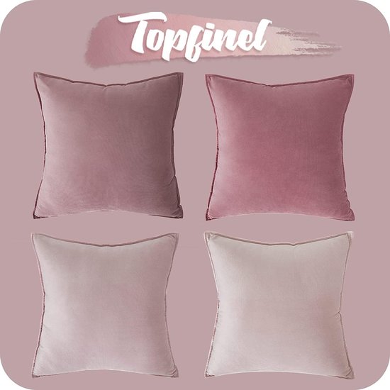 Kussensloop 45 x 45 cm, roze, set van 4 fluwelen kussenslopen, kussenovertrek, bankkussen, decoratief kussen, overtrek voor bank, slaapkamer, woonkamer, balkon, pluizig