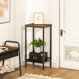 Telephone Table, Side Table High with Adjustable Mesh Shelf, Narrow Bedside Table, Sofa Table, 38 x 28 x 73.5 cm, for Office Hallway, Living Room, Industrial Design, Dark Brown EBF03DH01