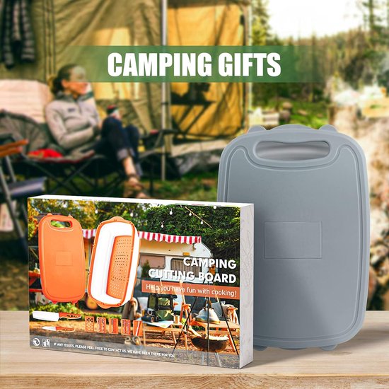 9-in-1 snijplank, multifunctioneel, keuken met 5 groentesnijders en 2 messen, draagbaar, kunststof, opvouwbare afvoermand voor camping, barbecue, outdoor