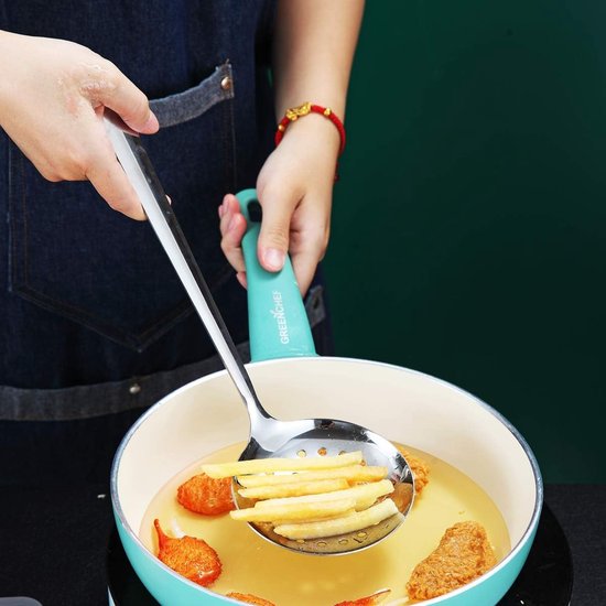 Roestvrijstalen skimmer, Berglander metalen zeef, keukenskimmer voor kookgerei met antiaanbaklaag, antiaanbaklaag en hittebestendig, vaatwasmachinebestendig, gemakkelijk schoon te maken