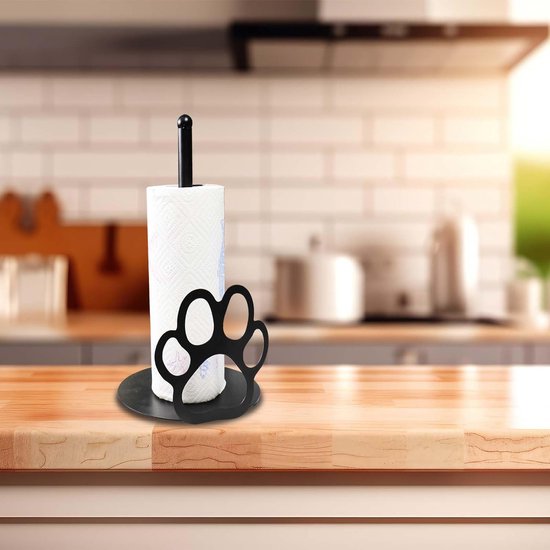 Keukenrolhouder werkblad, papierrolhouder, staande keukenrolhouder zwart, keukenrolhouder voor thuis met verzwaarde voet voor standaard en grote rollen