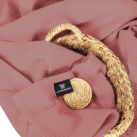 Premium bedspread 220 x 240 cm XXL - waffle piqué 100% katoen - lichtgewicht woondeken met wafelpatroon - katoenen bedsprei, banksprei - bankdeken (oudroze)