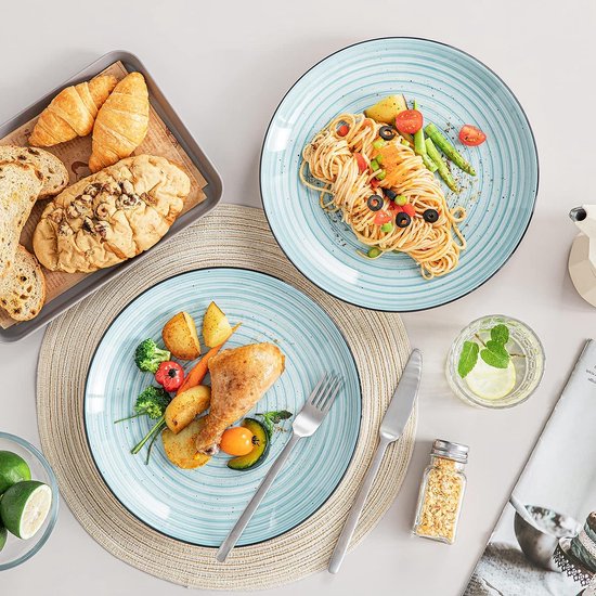 steengoed dinerbord, dinerbordenset voor 6 personen, diameter 26,8 cm, bordenset, servies voor vaatwasser en magnetron, pastabord, ontbijtbord, taartbord, blauw