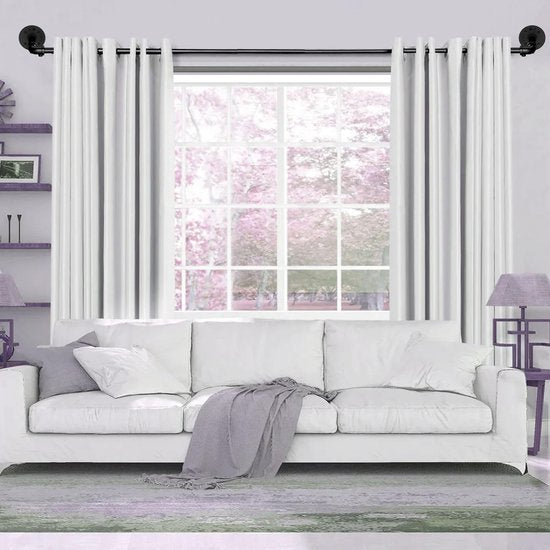 2 Stücke Gardinenstange Ausziehbar Vorhangstange Schwarz Vorhangstange Deckenmontage Curtain Rod für Schlafzimmer Fenster Küche (Schwarz 115-200cm, 19mm Durchmesser)