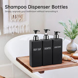 Zeepdispenser, 3-delig, 500 ml zeepdispenserset met labels voor shampoo, conditioner, lichaamszeep, shampooflessen voor het vullen voor keuken en badkamer, zwart