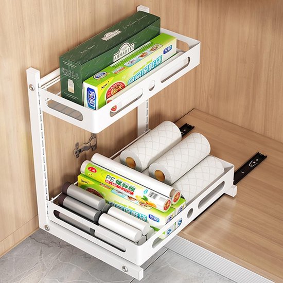 Kruidenrek, werkbladen, verstelbare organizer met schuiflade, onder wastafel, robuust metalen organisatierek