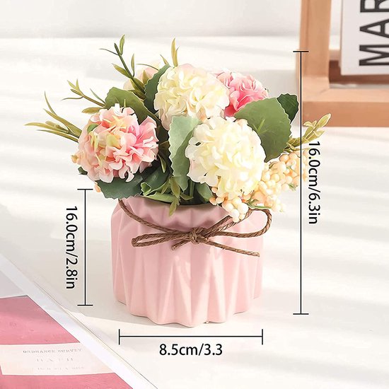 2 stuks kunstbloemen in pot, kunstbloemen, planten ter decoratie, hortensia, zijden bloemen, boeketten met keramische vaas, kunstplant, decoratie voor thuis, party, kantoor, bruiloft, tafeldecoratie