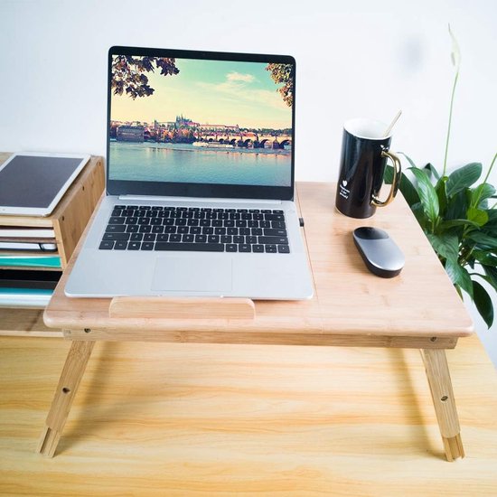 Laptoptafel Laptopstandaard in hoogte verstelbaar Bedlade 55x35cm opklapbaar gemaakt van bamboe