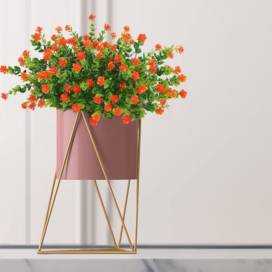 5 stuks kunstbloemen, kunstbloemen, decoratie voor binnen en buiten, planten, struiken, groen, uv-bestendig, voor bloemarrangement, thuis, tuin, bruid, bruiloft, feest, decoratie (oranje-rood)