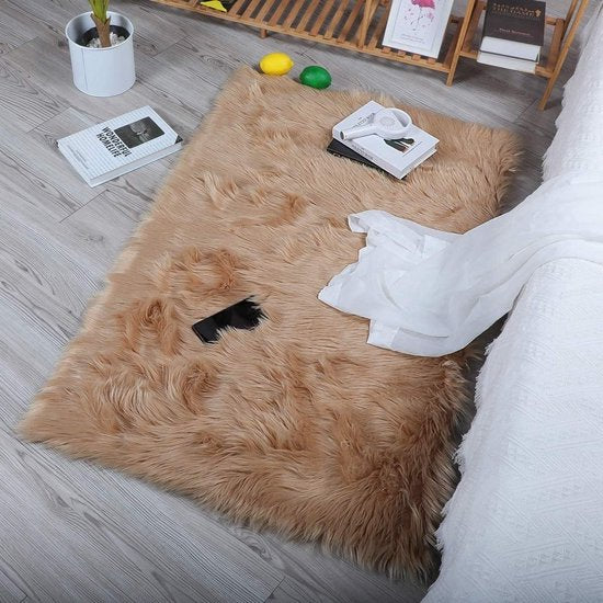 Imitatie lamsvacht schapenvacht tapijt, Kunstbont in superzacht imitatievacht tapijt voor slaapkamer vloer woonkamer woondecoratie tapijt bedmat bankmat (bruin, 60 x 90 cm)