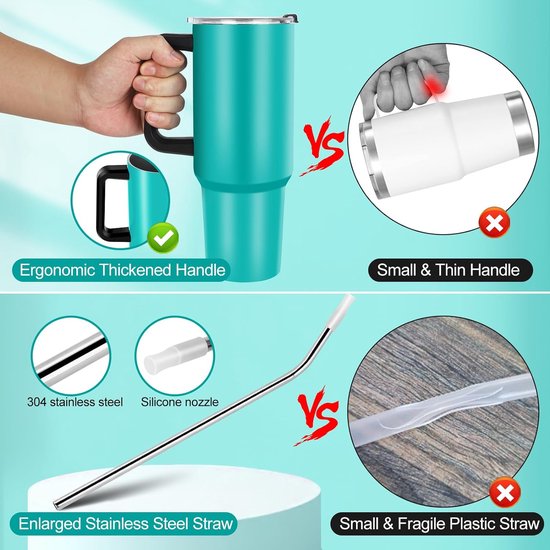 Thermomok met rietje Drinkbeker met deksel en handvat 1,1 L Coffee to Go Vacuüm geïsoleerde autobeker met lekvrij deksel Stroborstels BPA-vrije cadeaus Dames Heren