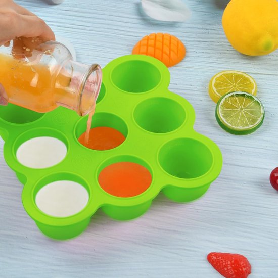 Opbergdoos voor babyvoeding, 9 vakken, met siliconen deksel, perfect voor zelfgemaakte babyvoeding, groenten, ijsblokjes, fruitpuree en moedermelk (groen)