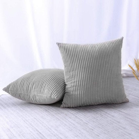 Decoratieve kussenslopen, 50 x 50 cm, corduroy, effen kleur, kussensloop, zachte pluche kussenhoes, set voor bank, auto, slaapkamer, thuis, sierkussenslopen (grijs, 50 x 50 cm)