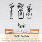 Set van 3 metalen bloem wanddecoratie minimalistische vaas kunst aan de muur zwarte tulp draad ijzer decor bloemen wandsculptuur voor keuken badkamer woonkamer (elegant, liefde, eeuwigheid)