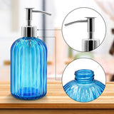 Set van 2 zeepdispensers, glas met pomp, 400 ml vloeibare zeepdispenser voor afwasmiddel, shampoo en lotion, navulbare zeepdispenser voor keuken, badkamer, wasruimte (blauw)