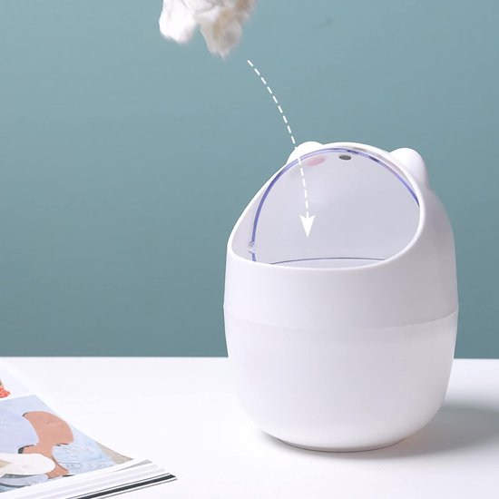 Tafelprullenbak met deksel, cartoon-katten-dierenvorm, mini-vuilnisemmer voor kantoor, kleine tafelafvalemmer, badkamer, vuilnisemmer voor badkamer, keuken, draagbaar, schattige stijl afvalbak