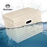 Opvouwbare opbergdozen met deksel, groot, opbergdozen met deksel, stoffen opbergdozen voor kasten, speelgoed, organisatie van huis en kantoor, 3-delig, beige