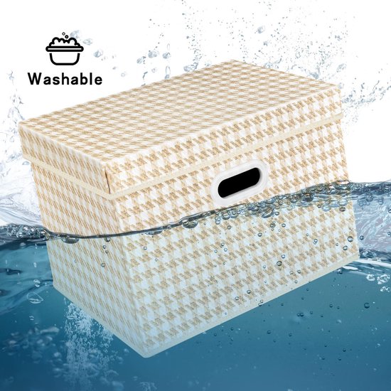 Opvouwbare opbergdozen met deksel, groot, opbergdozen met deksel, stoffen opbergdozen voor kasten, speelgoed, organisatie van huis en kantoor, 3-delig, beige