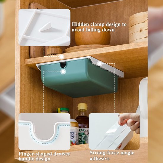 Lade onder bureau 2 stuks, lade-organizer, opbergdoos, mini, zelfklevende lade-organizer voor kantoor, verborgen ladebox, wit