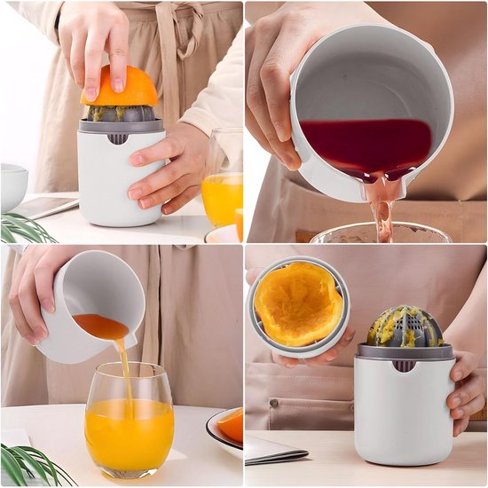 Citroenpers, sinaasappelpers, handmatige sapcentrifuge, sapcentrifuge handmatig, met twee persmogelijkheden, handmatige citroenpers, citroenpers met beker, voor diverse soorten fruit (wit)