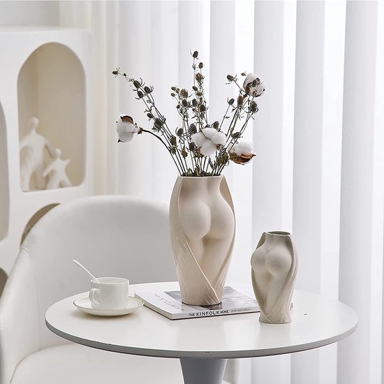 Keramische vaas witte vaas voor pampagras, creatieve vaas body design bloemenvaas moderne decoratieve vaas dameslichaam ideaal voor gedroogde bloemen en bloemen handgemaakte kleine vazen ​​decoratie ornamenten