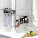 Shower Shelf, No Drilling, Pack of 2 Shower Shelves, Black, Stainless Steel Shower Basket with 8 Accessories, Rustproof Bathroom Shelf, Self-Adhesive Shampoo Holder