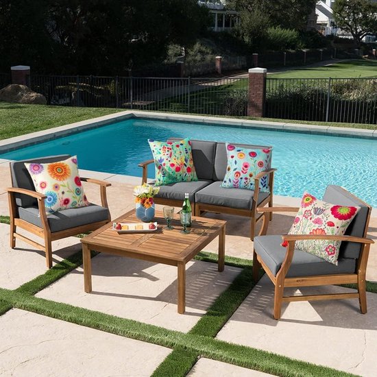 Waterdichte kussenhoezen, 4 stuks, bloemenpatroon, kussenhoes, ademend, voor outdoor, balkon, terras, patio, tuin, boerderijdecoratie, 40 x 40 cm