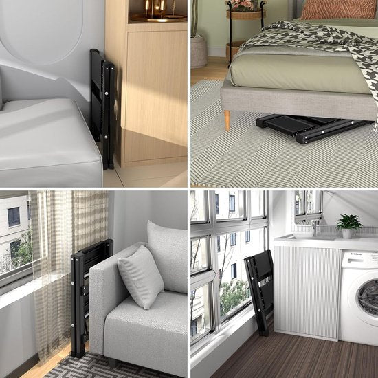 Trapladder, 2 treden inklapbaar aluminium vouwtrap, trapladder met breed anti-slip pedaal, draagbare vouwladder, opvouwbaar, huishoudelijk opstap, lichte staande ladder tot 150 kg, zwart