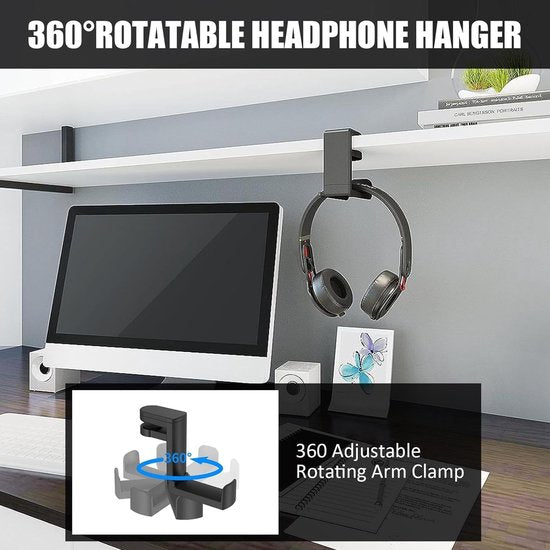 Koptelefoonstandaard Koptelefoonhouder met 360° draaibare en in hoogte verstelbare koptelefoonhouder Gaming-headsetstandaard met kabelklem voor alle Bluetooth-headset-koptelefoons Kinderen