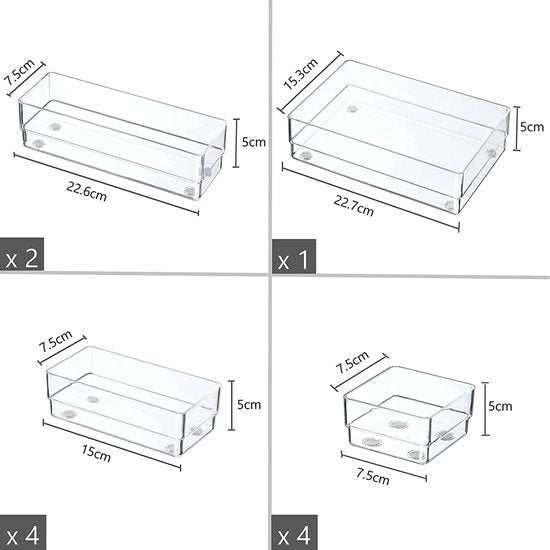 11-delige lade-organizer - doorzichtige plastic verdelers/make-up-organizers voor slaapkamer badkamer kantoor keuken - lade-organizers voor cosmetica briefpapier
