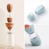 2 stuks oliefles met kwast siliconen, 2-in-1 oliefles siliconen kwast, olijfolie fles met kwast, oliedispenser met kwast voor keuken, bakken, koken, gebakkwast (180 ml / 6,3 oz)