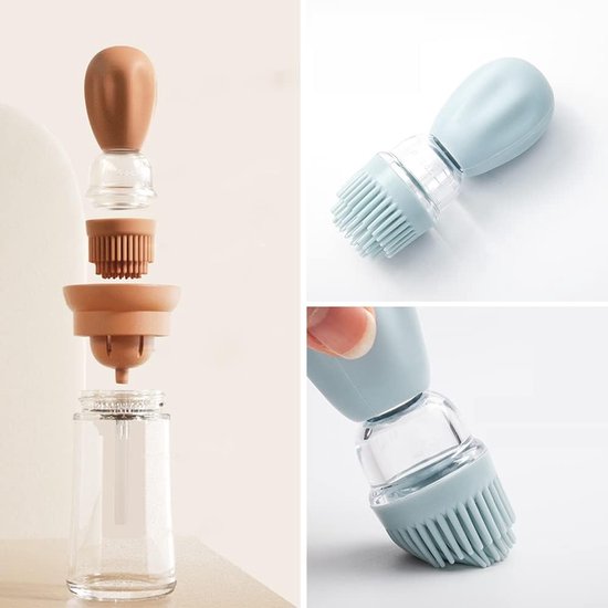 2 stuks oliefles met kwast siliconen, 2-in-1 oliefles siliconen kwast, olijfolie fles met kwast, oliedispenser met kwast voor keuken, bakken, koken, gebakkwast (180 ml / 6,3 oz)