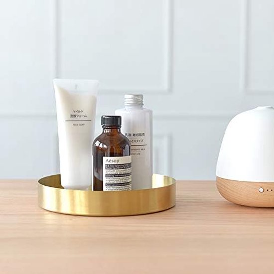 Ronde roestvrijstalen dienblad dienblad gouden sieraden en make-up organizer/kaarsplaat goud (14 cm)