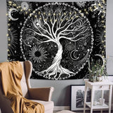 Tree of Life Tapestry Black White Sun Moon Tapestry Galaxy Space Tapestry Black Aesthetic Tapestry Wall Hanging for Bedroom M/130cmx150cm